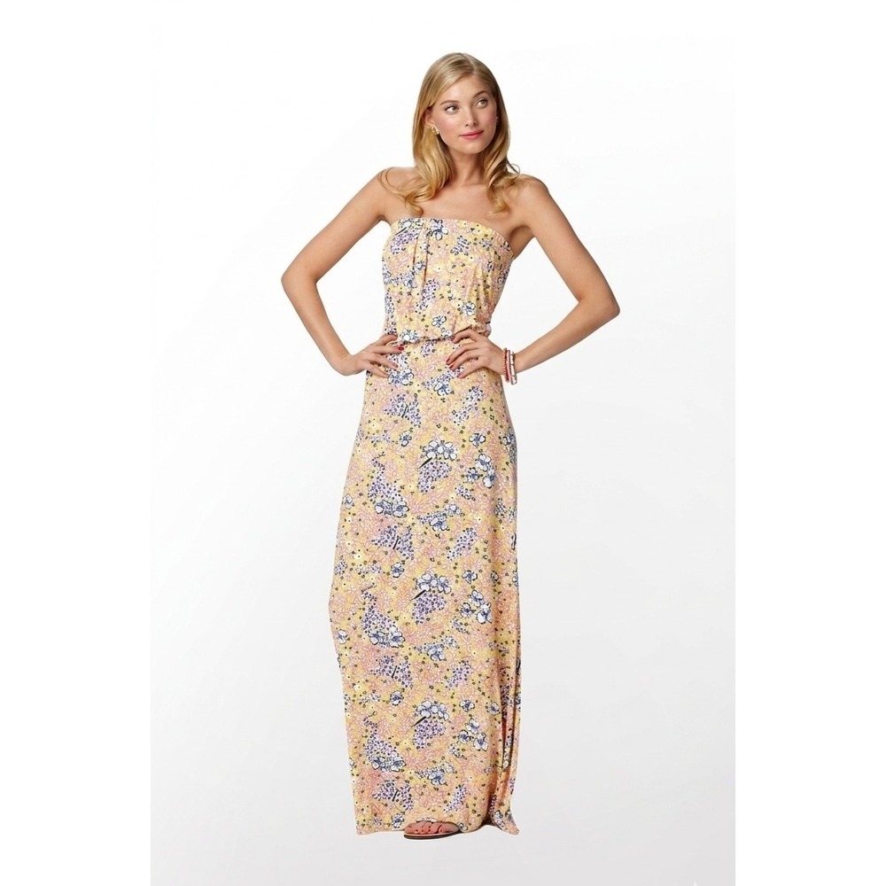 Lilly Pulitzer $188 Marlisa Yellow Starfruit Little Lady Strapless Maxi Dress XS